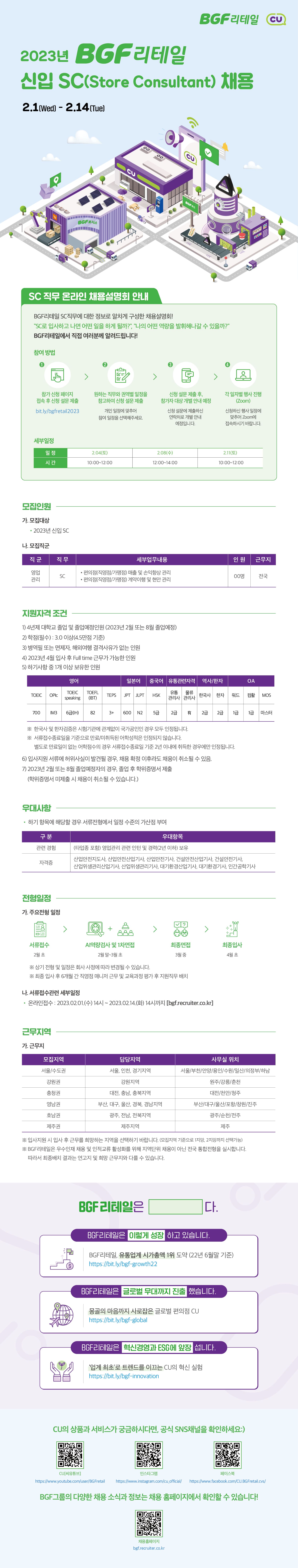 (주)BGF리테일 2023년 영업관리직(SC) 신규채용 관련 안내